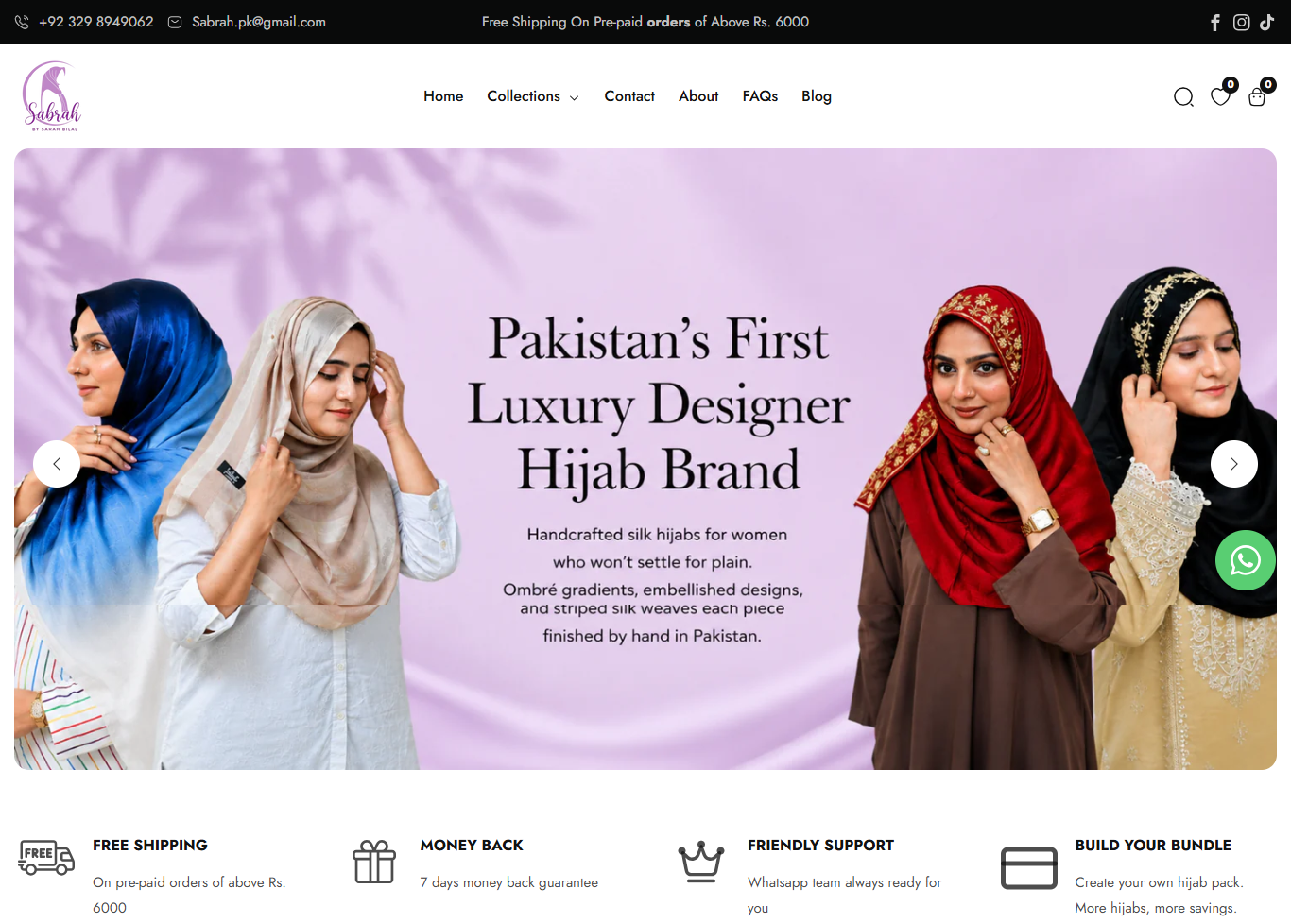 Sabrah.pk Shopify Website Interface